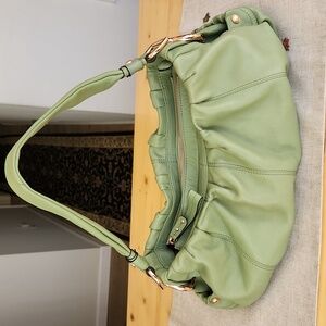 B. Makowsky Glove Leather Satchel in Light Army Green Color